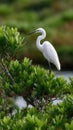 A Great White Egret is perched on a tree branch Royalty Free Stock Photo