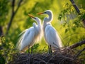 Ai Generated illustration Wildlife Concept of Great White Egret Wildlife Nesting at Florida Nature Bird Rookery Royalty Free Stock Photo