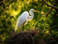 Ai Generated illustration Wildlife Concept of Great White Egret Wildlife Nesting at Florida Nature Bird Rookery