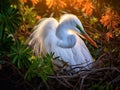 Ai Generated illustration Wildlife Concept of Great White Egret Wildlife Nesting at Florida Nature Bird Rookery
