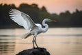 Great White Heron Ardea cinerea in the water with open wings Royalty Free Stock Photo