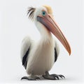 The great white pelican, cacrtoon hero isolated on white background.