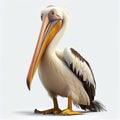 The great white pelican, cacrtoon hero isolated on white background.