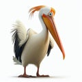 The great white pelican, cacrtoon hero isolated on white background.
