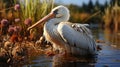 Great White Pelican in the lake