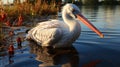 Great White Pelican in the lake