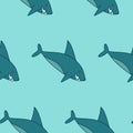 Great white shark aqua seamless pattern simple childish print for textile design Royalty Free Stock Photo