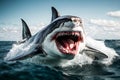 Great white shark on the attack and ready to bite