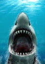 Great White Shark attacking with its mouth open and large teeth