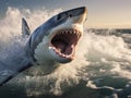 Great White Shark (Carcharodon carcharias) breaching in an attack. Royalty Free Stock Photo