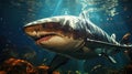 Great White Shark with Caustic Reflections In Crystal Clear Water Background Royalty Free Stock Photo