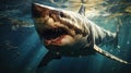 Great White Shark with Caustic Reflections In Crystal Clear Water Background Royalty Free Stock Photo