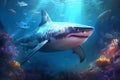 Great white shark in coral reef. Underwater world. Vector illustration Royalty Free Stock Photo