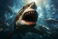 Great white shark in deep blue water. 3d render. Toned. ia generated Royalty Free Stock Photo