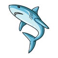 Great white shark icon in cartoon style isolated on white background. Surfing symbol stock vector illustration. Royalty Free Stock Photo