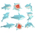 Great White Shark Marine Fish Living In Warm Sea Waters Realistic Cartoon Character Vector Set Of Different Views Royalty Free Stock Photo