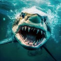 Angry shark looking to the camera, Predator Attack - AI generated