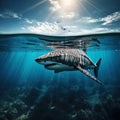 A great white shark on the prowl underwater. Royalty Free Stock Photo