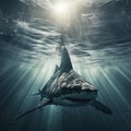 A great white shark on the prowl underwater. Royalty Free Stock Photo