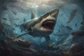 Great White Shark in the Red Sea. Generative AI