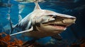 Great white shark on the reef, ocean - AI generated Royalty Free Stock Photo