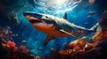 Great white shark on the reef, ocean - AI generated Royalty Free Stock Photo