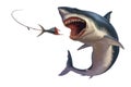 Great white shark attack bait tuna tail illustration isolate realism. Royalty Free Stock Photo