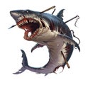 Great white shark zombie attacks in a jump. Royalty Free Stock Photo