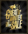 Great winter sale, end of season, golden lettering web banner vector template