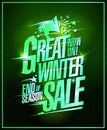 Great winter sale, end of season, shining vector poster