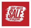 Great winter sale, top collections, vector poster or web banner design template with red lettering Royalty Free Stock Photo