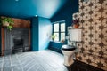 Striking blue cottage washroom wc