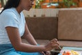 A great young African girl eating fruit salad for breakfast Royalty Free Stock Photo