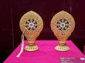 Zhuhai Hengqin China Red Sandalwood Museum Anitque Religious Golden Glazed Porcelain Buddhist Wheels Beijing Palace Museum