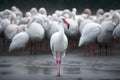 Greater flamingo Phoenicopterus roseus, Standing out from the crowd, a white bird standing out from others, AI Generated Royalty Free Stock Photo