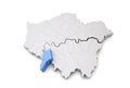 Greater London map showing Wandsworth borough in blue. 3D Rendering