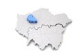 Greater London map showing Wandsworth borough in blue. 3D Rendering