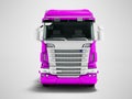 Greater violet truck for transportation of goods for long distances front view 3d render on gray background with shadow