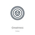 Greatness icon. Thin linear greatness outline icon isolated on white background from zodiac collection. Line vector sign, symbol Royalty Free Stock Photo