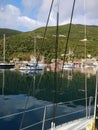 Grece Lefcada island green hills , blue sky , white yachts Royalty Free Stock Photo