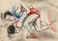 Greco-Roman Wrestling. An full sized hand drawn il