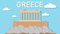 Acropolis of Athens Colorful flat cartoon landmarks Important tourist attractions of Europe.