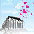Greece acropolis with heart symbol of valentines day.