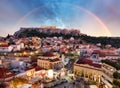 Greece - Acropolis with Parthenon temple with rainbow in Athens Royalty Free Stock Photo