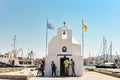 Greece, Aegina - 23 June, 2019 - The church Agios Nikolaos in the port of Aegina island