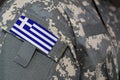 Greece army uniform patch flag on soldiers arm. Military Conceptn Royalty Free Stock Photo