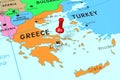 Greece, Athens - capital city, pinned on political map