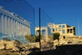 Plexiglass separators at Acropolis` Propylaia Royalty Free Stock Photo
