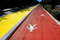 Symbol for pedestrians, pedestrian footway under construction.