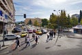 GREECE, ATHENS - OCTOBER 05 People waiting pass through the pedestrian crossing